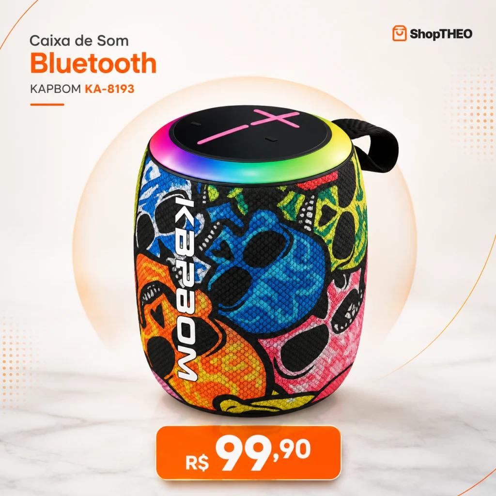 Caixa de Som Bluetooth Kapbom KA-8193 Colorful 7W RGB