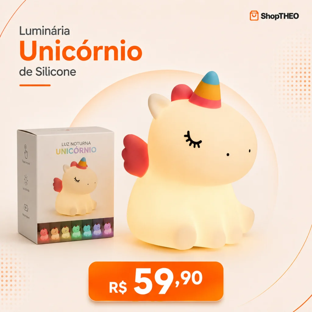 Luminária Night Light Unicórnio BM-F1428 de Silicone com Toque e USB
