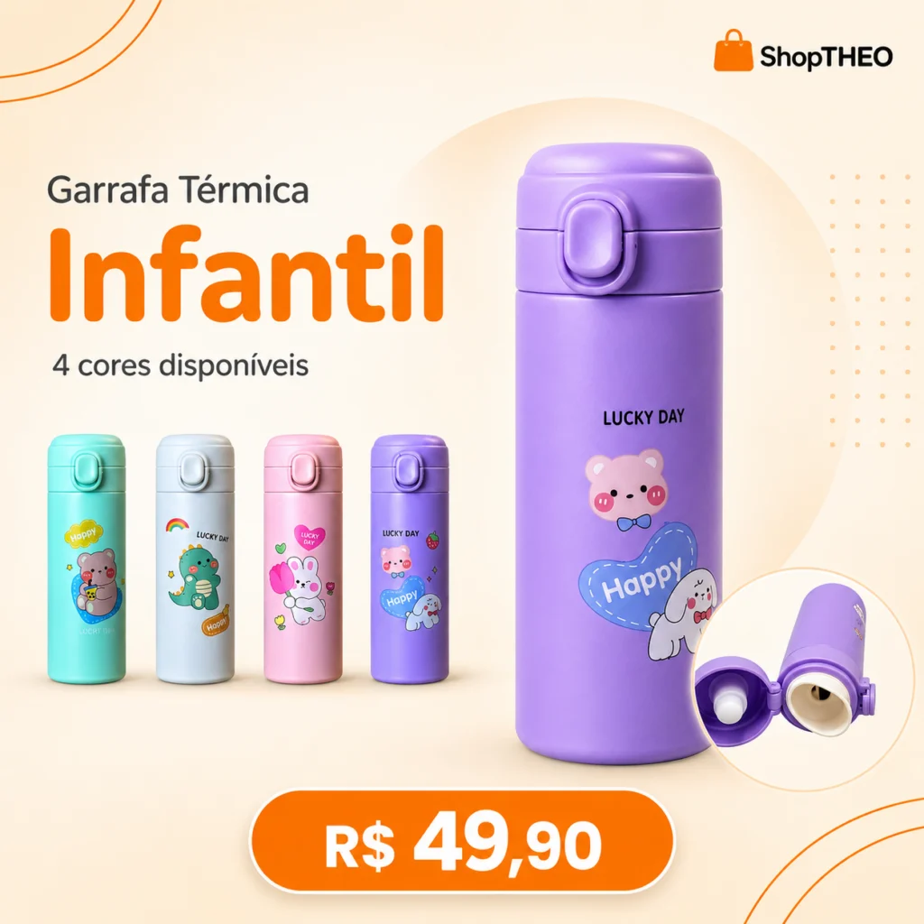 Garrafa Térmica Estampada BM-P1699 420ml para Bebidas Quentes e Frias