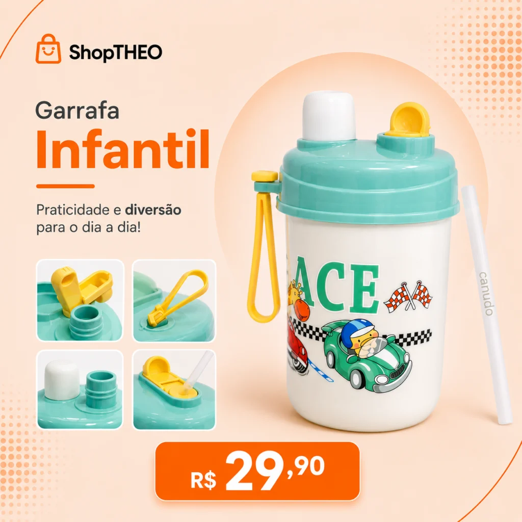 Garrafa Kids CSM-150 500ml Plástica com 2 Bicos para Crianças