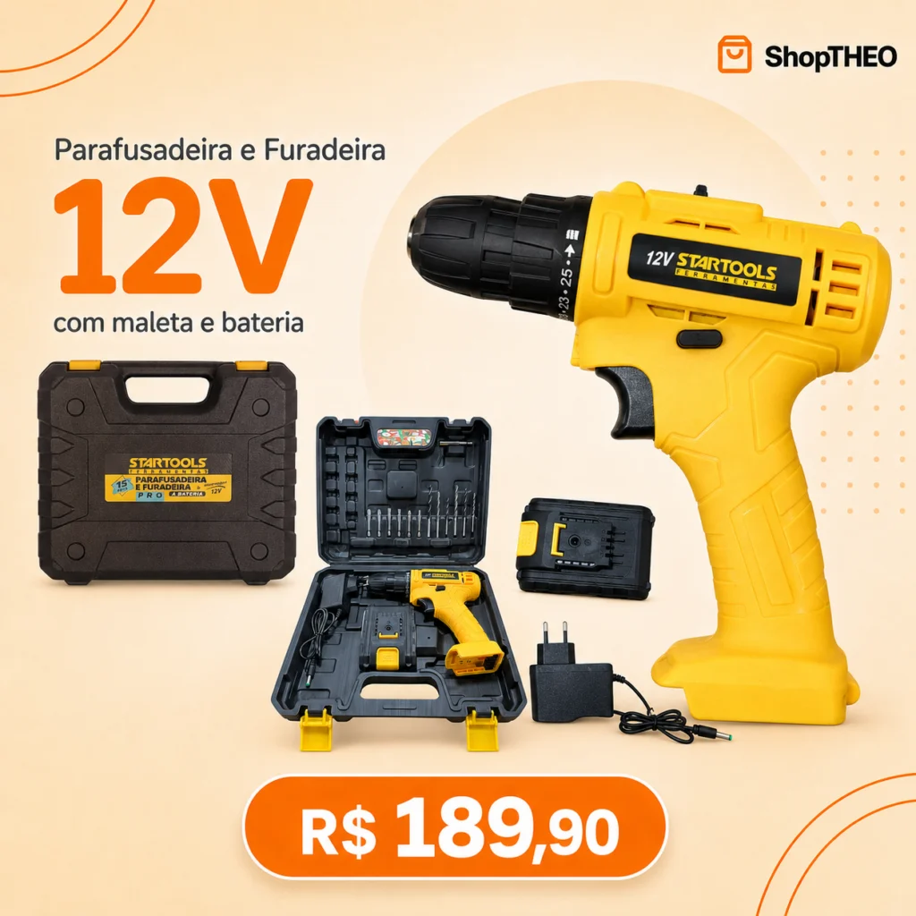 Parafusadeira e Furadeira Recarregável AR0738/SR0738 com Kit 15 Peças