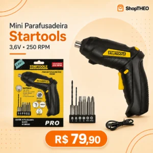 Mini Parafusadeira Recarregável Startools AR0605 3.6V 250RPM com LED e Acessórios
