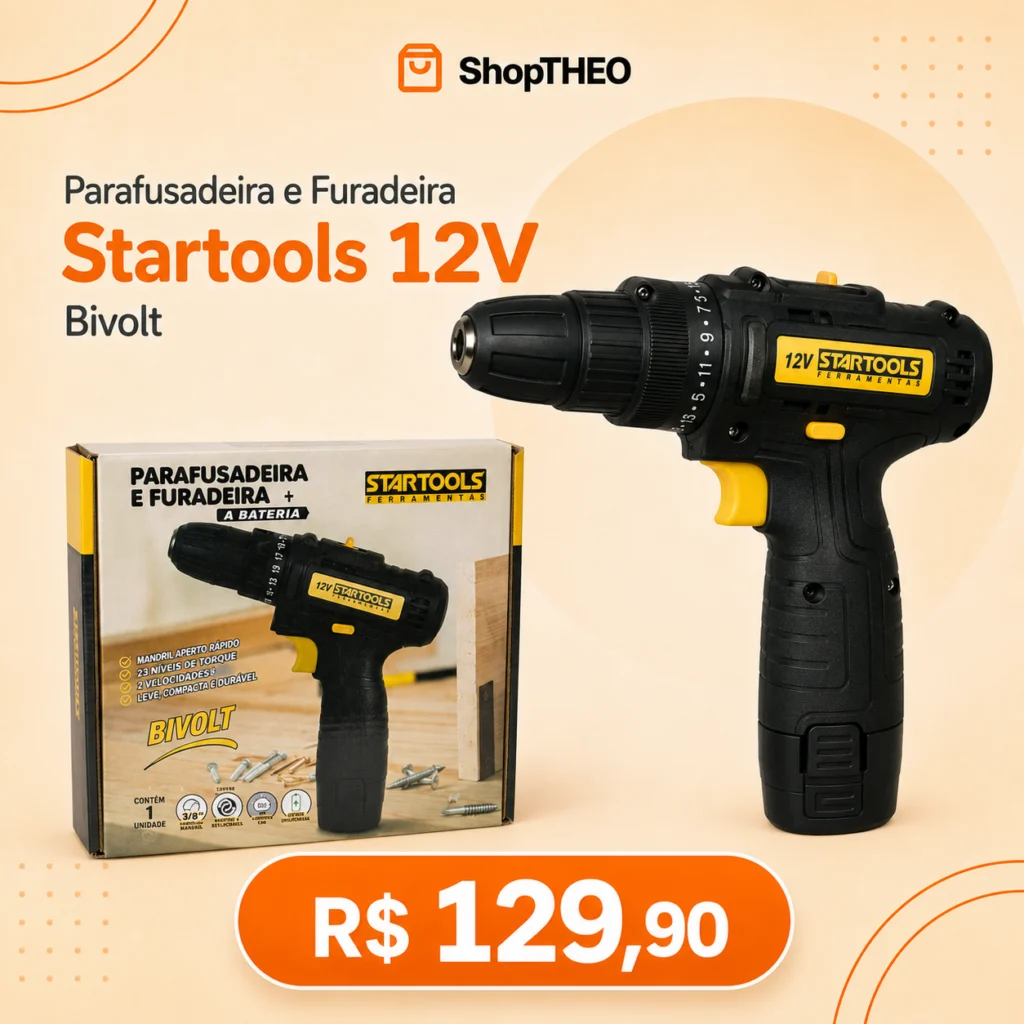 Parafusadeira E Furadeira Bateria 12V Bivolt Ar0739