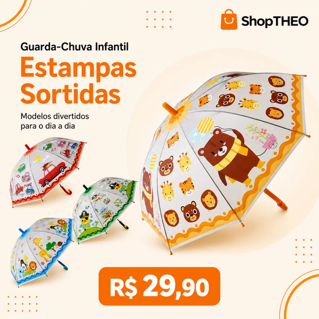 Guarda-Chuva Infantil Automático KA-J236 Colorido com Proteção UV