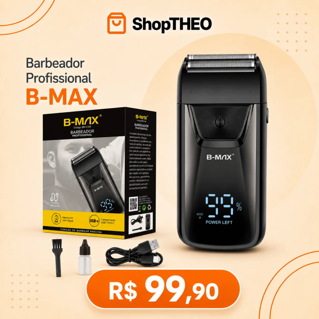 Barbeador Shaver Profissional B-Max BM-C044 Recarregável com Visor LED e 4 Pentes