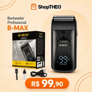 Barbeador Shaver Profissional B-Max BM-C044 Recarregável com Visor LED e 4 Pentes