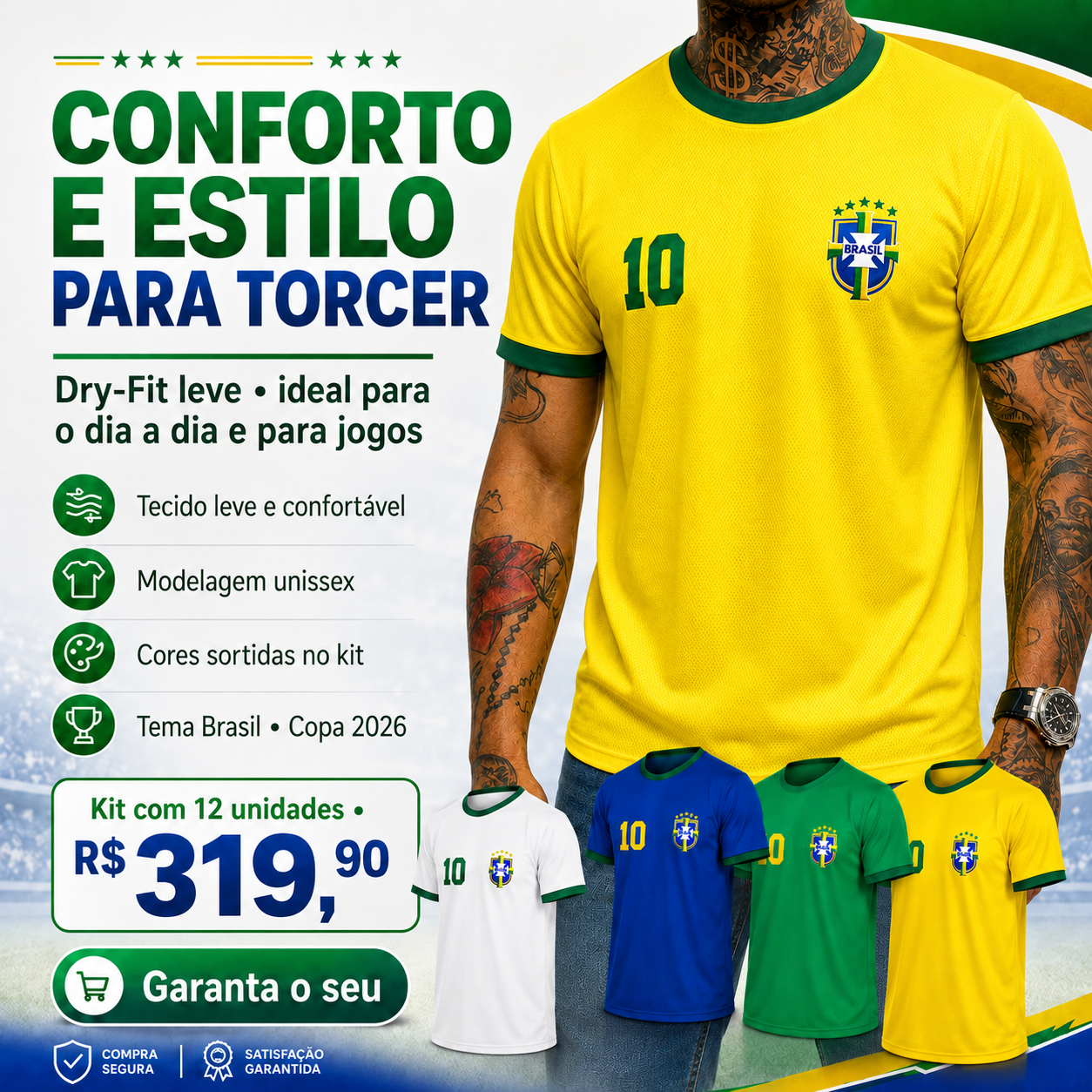 Kit com 12 Camisetas do Brasil Dry Fit