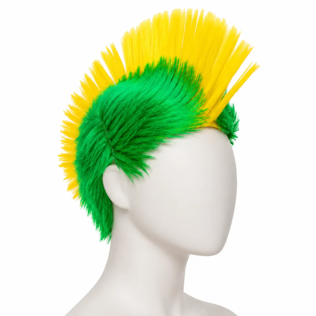 Peruca Moicano Verde e Amarelo para Torcida