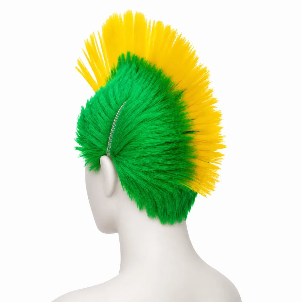 Peruca Moicano Verde e Amarelo para Torcida