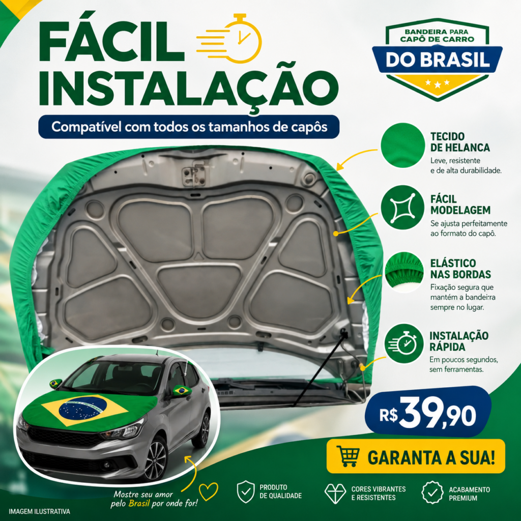 Bandeira do Brasil para Capô de Carro – Copa 2026