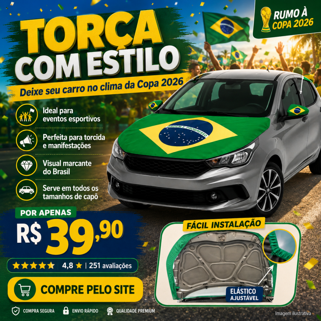 Bandeira do Brasil para Capô de Carro – Copa 2026