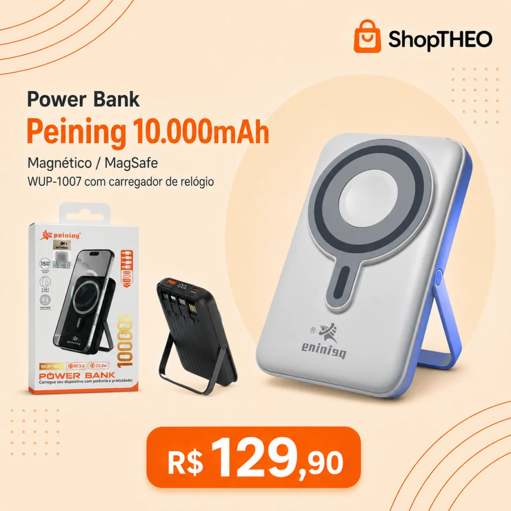 Power Bank Peining WUP-1007 10.000mAh Magnético/MagSafe com Carregador de Relógio