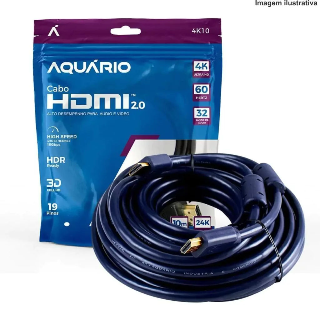 Cabo Hdmi 2.0 4K De 10 Metros Aquário 4K10