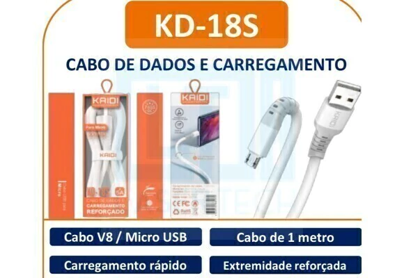 Cabo V8 Kaidi Reforçado 1000Mm Kd-18S/ Kd-18M