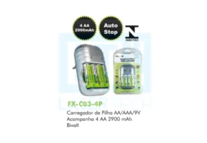 Carregador De Pilha Universal Com 4 Unid Fx-C03-4P C-Cell/Flex