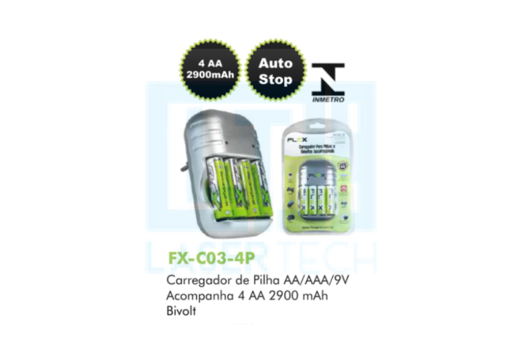 Carregador De Pilha Universal Com 4 Unid Fx-C03-4P C-Cell/Flex