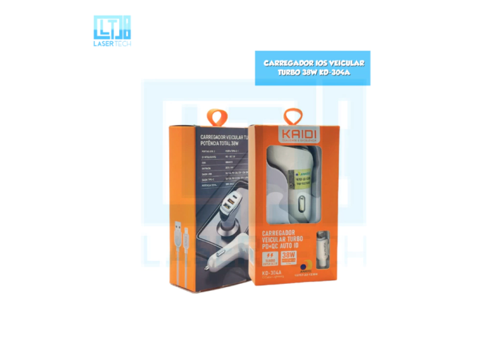 Carregador Ios Veicular Turbo 38W Kd-304A