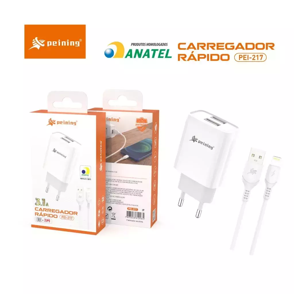 Carregador Rápido Ios 3.1 2Usb Pei-217-2 Peining