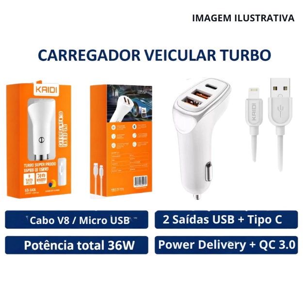 Carregador Veicular V8 Kd-302S