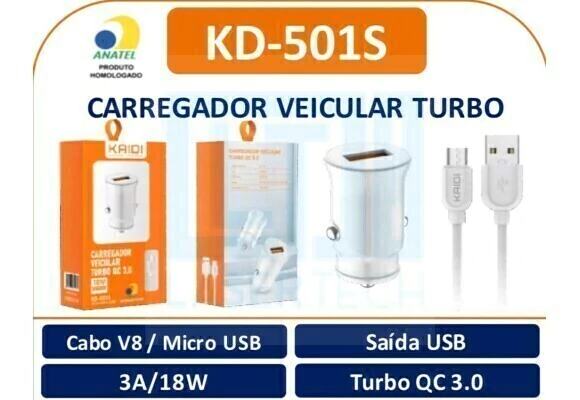 Carregador Veicular V8 Kd-501S