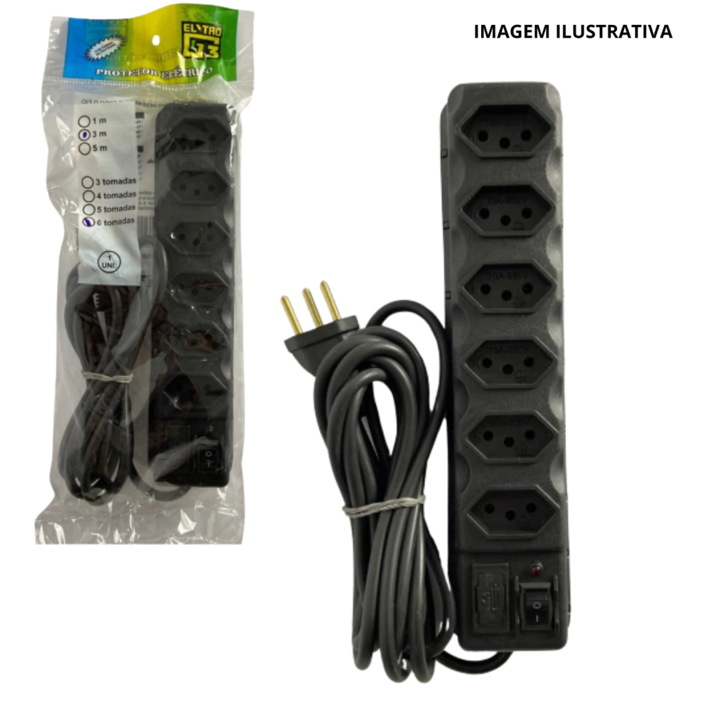 Protetor Elétrico 3 Mts 6 Tomadas
