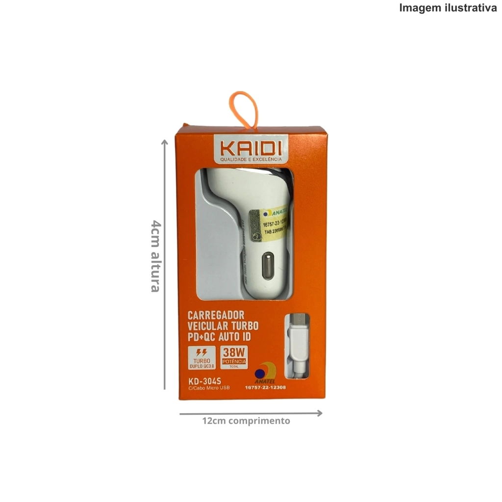 Carregador Veicular Turbo V8 38W Kd-304S