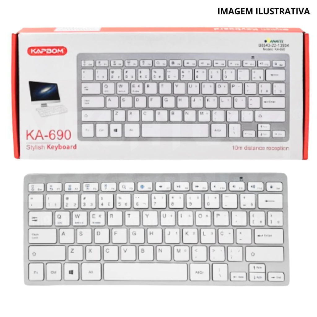 Teclado Bluetooth Sem Fio Kapbom KA-690 Ultra Fino