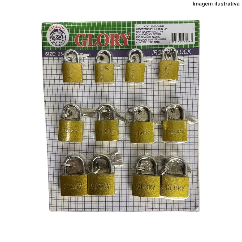 Cartela De Cadeado C/12 Und 25X32X38Mm