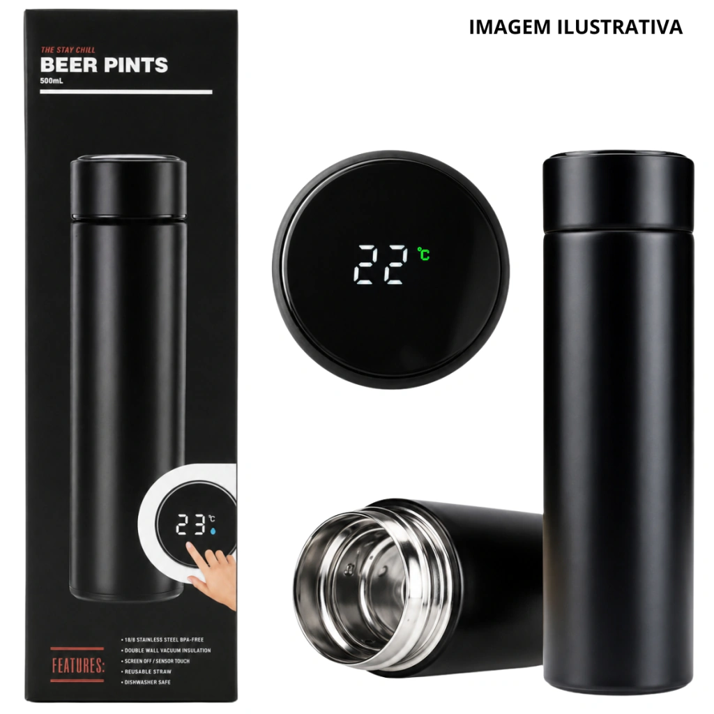 Garrafa Com Medidor De Temperatura Digital Led (Sem Logo) 500Ml Jyw-507