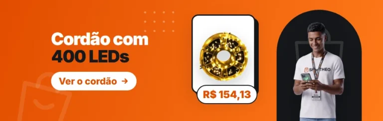 Cordão com 400 LEDs – luz warm, 50 m, bivolt, por R$ 154,13