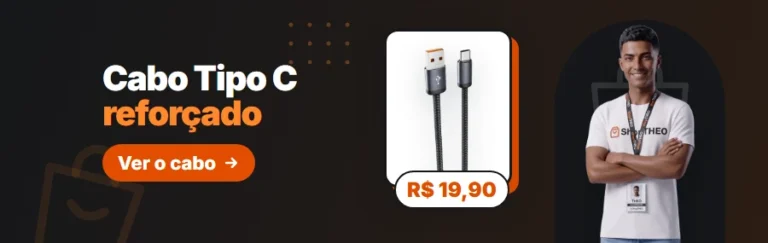 Cabo Tipo C reforçado com metal por R$ 19,90