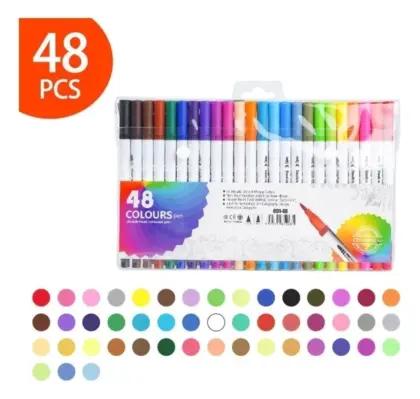 Kit 48 Canetinhas Pintar E Contornar Ponta Dupla Scb-48 001-48