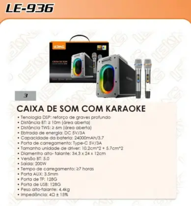 Caixa De Som Função Karaoke Le-936