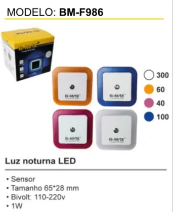 Luz Noturna Led C/ Sensor Bm-F986