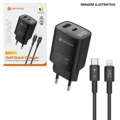 Carregador Gan Tpc/Ios 30W 2 Entradas Pei-G112-4