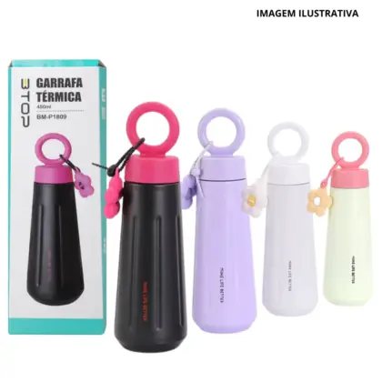 Garrafa Térmica Colorida C/Pingente De Flor 450Ml Bm-P1809 Hy-14005