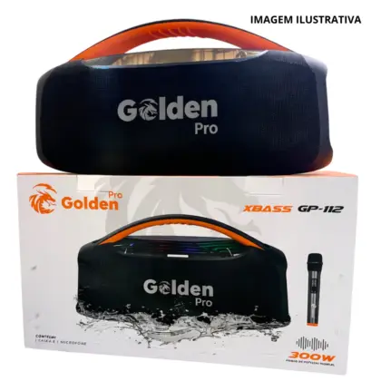 Caixa De Som 300W C/1 Microfone Rgb A Prova Dagua Golden Pro Gp-112