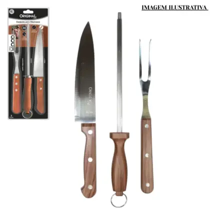 Conjunto Para Churrasco C/3 Peças Wood Sl0456D