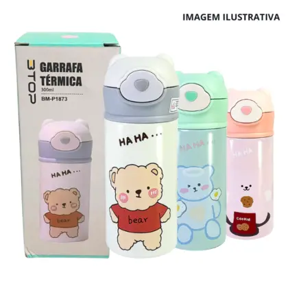 Garrafa Térmica Infantil Ursinho BTOP BM-P1873 300ml Inox com Canudo e Trava