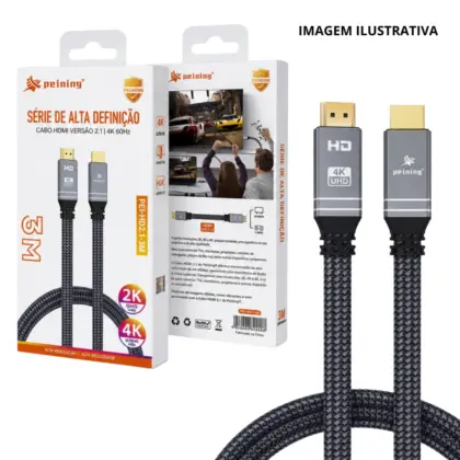 Cabo Hdmi 3M Malha Pei-Hdj01-3M