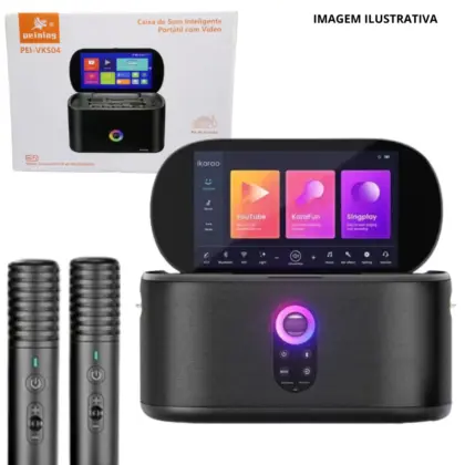 Caixa De Som Karaokê Portatil C/2 Microfones PEI-VKS04