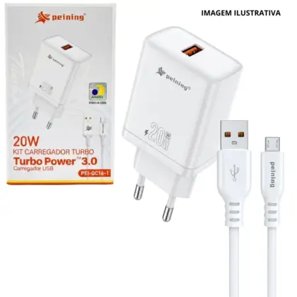 Carregador Usb/V8 20w 3.0 PEI-QC16-1