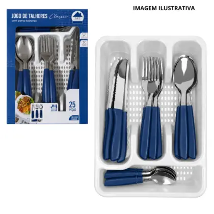 Jogo De Talheres Azul C/24pcs + Porta Talher Lt23225