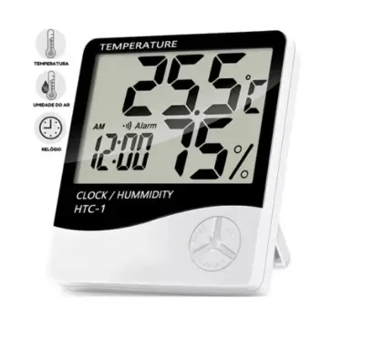 Termo-Higrômetro Digital BM-HTC1 com Relógio, Alarme e Medidor de Umidade