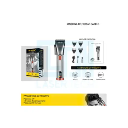 Maquina De Cortar Cabelo Profissional Bm-C018 B-Max