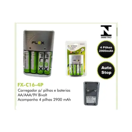 Carregador De Pilhas C/ 4 Fx-C16-4P Flex Gold