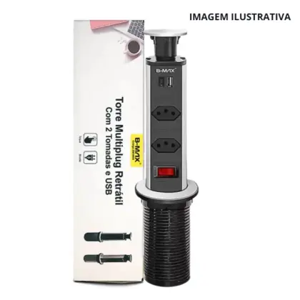 Torre Multiplug Retrátil 2 Tomadas + Usb Bm-8693 B-Max