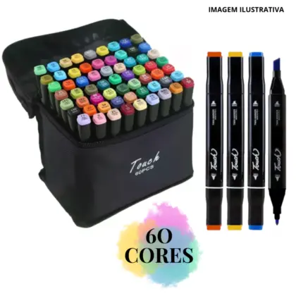 Kit Canetinhas Marcadoras C/ Ponta Dupla 60 Cores Mkb-60
