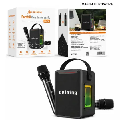 Caixa De Som 150W C/ 2 Microfones Alça Pei-Sp09